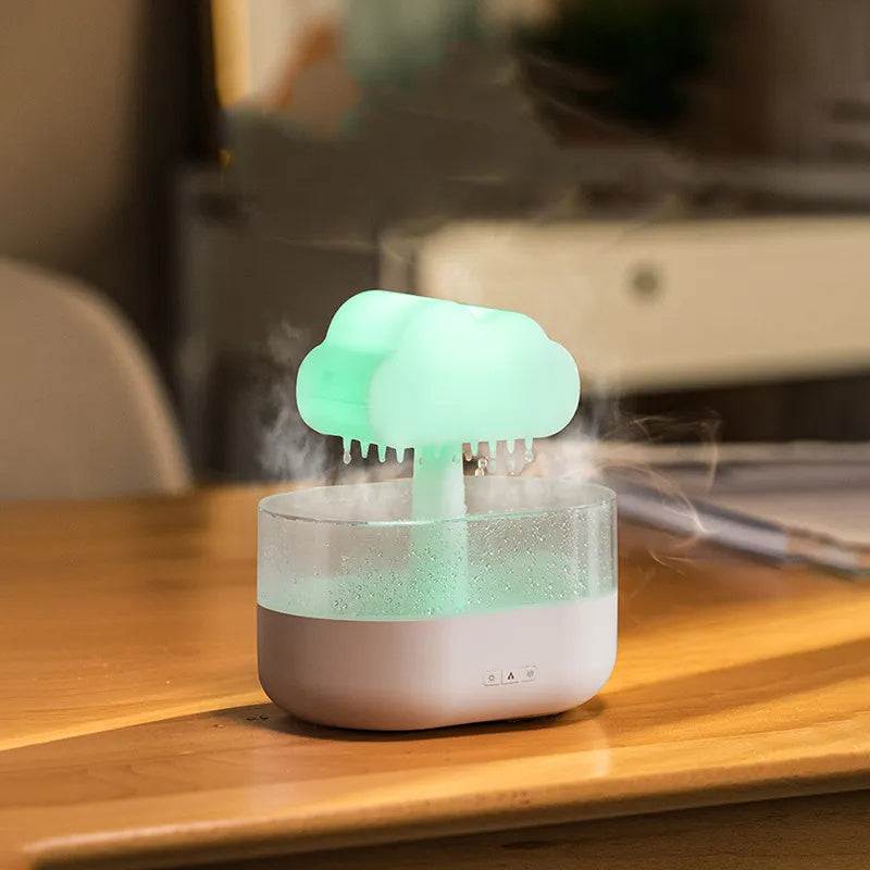 Humidificador con luz nocturna y sonido de lluvia y luz LED de 7 colores para aromaterapia.