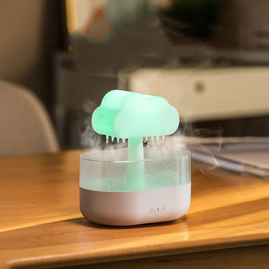 Humidificador con luz nocturna y sonido de lluvia y luz LED de 7 colores para aromaterapia.