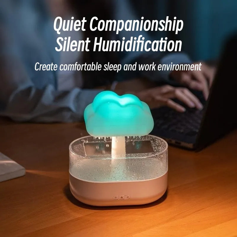 Humidificador con luz nocturna y sonido de lluvia y luz LED de 7 colores para aromaterapia.