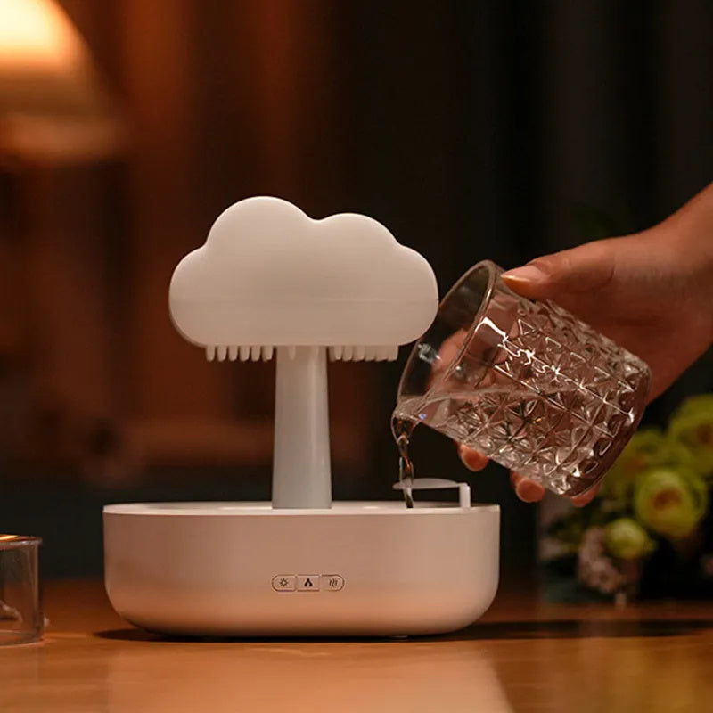 Humidificador con luz nocturna y sonido de lluvia y luz LED de 7 colores para aromaterapia.