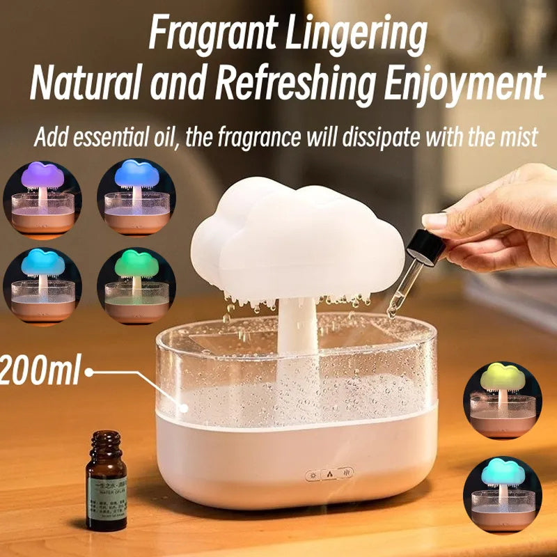 Humidificador con luz nocturna y sonido de lluvia y luz LED de 7 colores para aromaterapia.