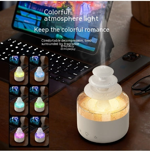 Humidificador con luz nocturna y sonido de lluvia y luz LED de 7 colores para aromaterapia.
