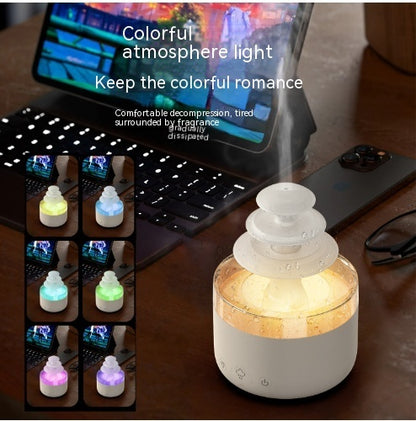 Humidificador con luz nocturna y sonido de lluvia y luz LED de 7 colores para aromaterapia.